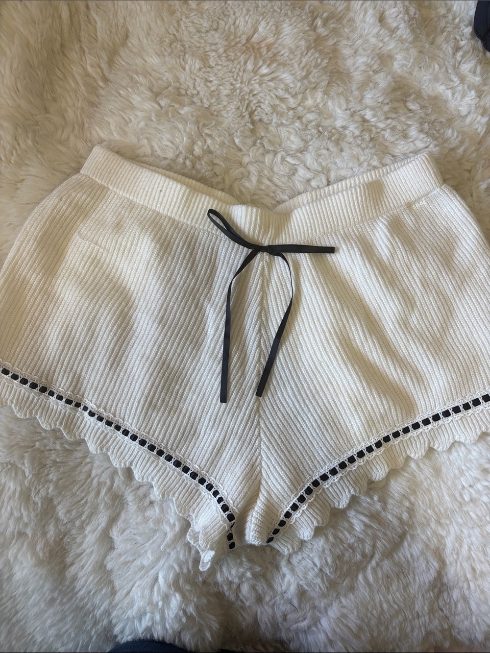 wild fable White Knit Shorts with Black Drawstring